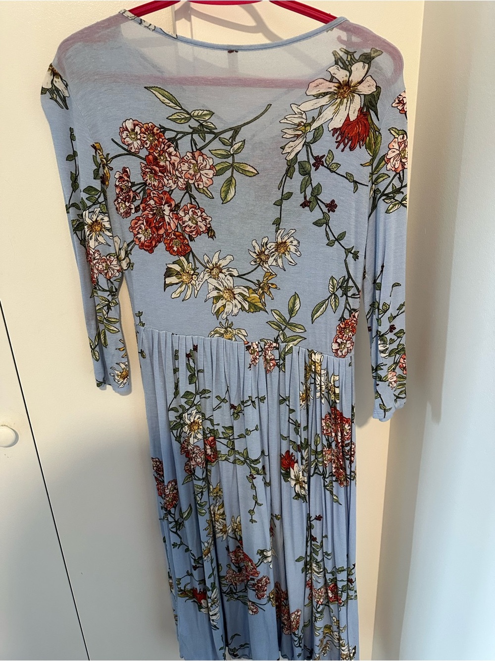 orange creek Floral Midi Dress in Light Blue with Red and Green Accents